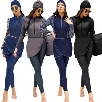 4pcs להגדיר המוסלמים בגדי נשים צנועים טלאים חיג ' אב שרוול ארוך בגדי ספורט האסלאמית Burkinis ללבוש כיסוי מלא בגד ים