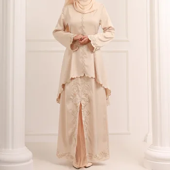 Baju Kurung מלזי מסורתי עדין רקמה 2 PC סט חולצה&חצאית רמדאן עיד Kebaya שמלת מסיבת חתונה נשים מוסלמיות