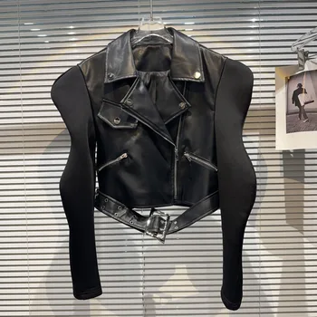 BORVEMAYS אופנוען דש הז ' קט הרוכסן שרוול ארוך צבע מוצק 2023 סתיו אופנה חדשה מגמה שחור כל-התאמת המעיל WZ5249