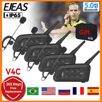 EJEAS V4C + 4/3PCS 4Users כדורגל השופט אינטרקום דיבורית 1500M דופלקס אוזניות Bluetooth הישיבות הפנימי עמיד למים