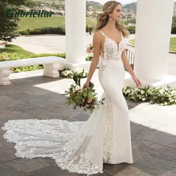 Gabriellar שופעים בתולת ים חתונה שמלות כלה V-צוואר אפליקציות תחרה שמלות כלה Vestidos דה נוביה Brautmode מותאם אישית