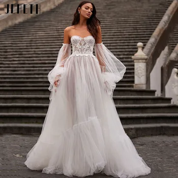 JEHETH 2024 בוהו תחרה חתונה שמלות שרוולים נתיקים אהובות שמלות כלה נסיכה טול כלה Vestido De Noiva