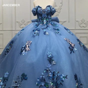 Superfine אופנה כחול הטקס שמלת סטרפלס אורגנזה דפוס קשת שמלת נשף שמלת ערב Vestidos דה פיאסטה