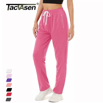 TACVASEN אופנה Casaul מכנסי נשים ריצת ג ' וגינג פעיל מכנסיים ארוכים חיצונית אימון כושר כושר כיסי רוכסן המכנסיים.