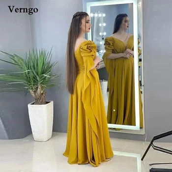 Verngo הסעודית ערבית נשים שיפון ארוך שמלות לנשף צוואר V פאף שרוולים ארוכים באורך רצפת שמלת ערב בתוספת גודל לבוש רשמי