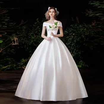 אופנה את הכתף Vestido De Noiva עם קשת שרוולים Ruched בציר החלוק De Mariage תחרה בתוספת גודל שמלת החתונה