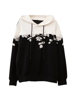 אופנה חופשי רקום לבן שחור Pullovers אופנה פרח הסתיו חולצות נשים האביב שחור מקסימום dis5