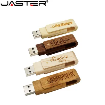ג ' סטר USB 2.0 כונן פלאש חינם מותאם אישית לוגו עץ rotatable כונן עט 4GB 8GB 16GB 32GB 64gb אגוז מקל זיכרון יצירתי מתנה