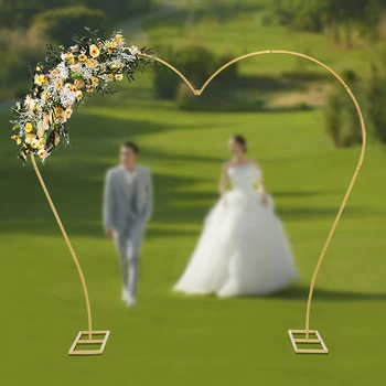 זהב מתכת בצורת לב קשת סוגר בלון פרח קשת לעמוד צמחים גפנים מטפסים מסגרת לחתונה רקע קישוט