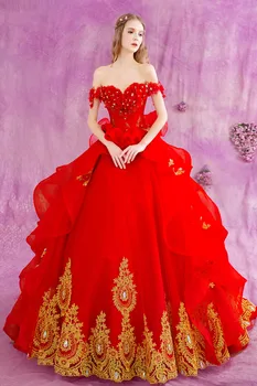 חדש סקסי חם צוואר סירה אדום טול ארוך שמלת כלה 2015 vestido de noiva casamento אפליקציות תחרה קפלים פרחים קריסטל כלה