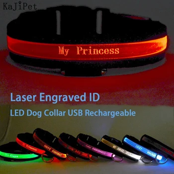 חרוט ID LED הכלב קולר זוהר USB מותאם אישית תג כלב אישית ניילון כלב מחמד צווארון USB Led לילה אור בטיחות קולר כלב