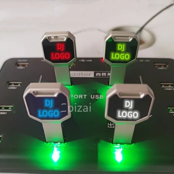 מותג הלוגו החדש DJ יצירתי, צבעוני LED מתכת מפתח USB 3.0 במהירות גבוהה זיכרון פלאש Pendrive 16GB 32GB 64GB 128GB