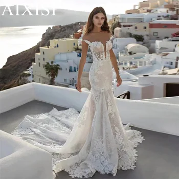מעודן שמלת החתונה פנינים אפליקציות בת ים הכלה Vestido החלוק דה Mariee V-צוואר בלי שרוולים מחשוף גב את הכתף