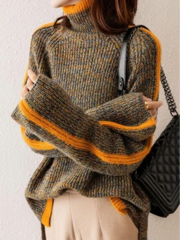 נשים אופנה סתיו חורף עצלן הרוח סרוגים חופשי קט שרוול ארוך צווארון נשים גדול מרופד סוודר סוודר