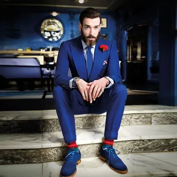 רחב לשיא דש גברים חליפות 2 חלקים Custome Homme אופנה חדשה האדם בלייזרס Slim Fit Terno Masculino (ז ' קט+מכנסיים)