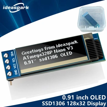 0.91 אינץ OLED LCD מודול 128x32 4Pin SSD1306 נהג IIC I2C סדרתי מסך DC 3.3 V~5V עבור Arduino(סיכות מולחמים)