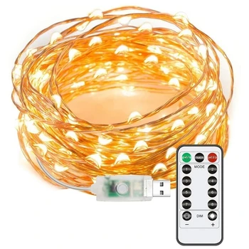 1/2PCS LED אורות מחרוזת 33ft 100 LED USB Plug in Fairy אורות מחרוזת 8 מצבי חוטי נחושת אורות עמיד למים שלט רחוק טיימר