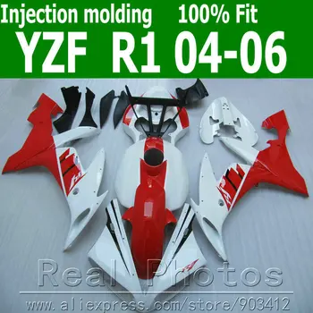 100% הזרקה fairing גוף הערכה עבור ימאהה R1 2004 2005 2006 אדום לבן שחור fairings להגדיר 04 05 06 YZF R1 AS2