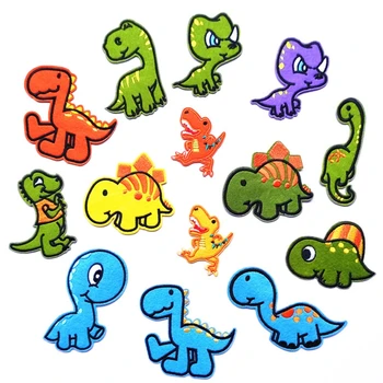 14Pcs צבעוניות מצוירות דינוזאור לתפור/ברזל על אפליקציות רקומה טלאים DIY מלאכה דקורטיביים תג בגדי ילדים