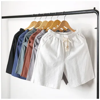 2023 גברים חדשים של מכנסיים קצרים בקיץ כותנה פשתן קצרים לגברים זכר קיץ לנשימה מוצק צבע המכנסיים החוף מזדמנים מכנסיים קצרים מכנסיים