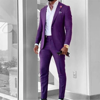 2023 הגעה חדשה חליפות גברים שיא החתן חליפות חתונה שחור סגול בלייזר מעיל מכנסיים, 2 חלקים עסקים רשמית קלאסי תחפושת