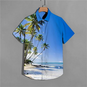 2023 חדש לגברים החוף הוואי שרוול קצר חולצה עץ קוקוס הדפסה דפוס של הגברים רחוב מזדמנים באיכות גבוהה פולו העליון הקיץ