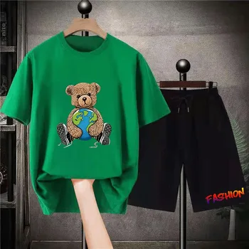 2023 מצחיק דוב Harajuku חולצת הטריקו של גברים קיץ טריקו שרוול קצר חולצת הטריקו של גברים קיץ נוח מדי יום שני חליפה קצרה Slee