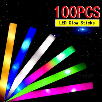 2023NEW 100PCS צבעוני LED מקלות זוהרים RGB זוהר קצף מקל לעודד צינור אור יום הולדת מסיבת חתונה אספקה