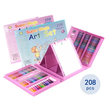 208Pcs ילדים לצייר להגדיר אמנות סטים צבעוניים עיפרון עיפרון צבעי מים, עטים עם לוח הציור צעצועים חינוכיים מתנה מים אמנות ציור
