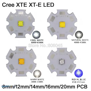 20pcs Cree XTE XT-E 5W מתח גבוה LED פולט לבן חם, לבן קר, לבן נייטרלי & כחול רויאל על 8 מ 