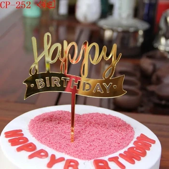 20pcs אקרילי זהב אדום ורוד יום הולדת שמח עליונית עוגה עוגה באנר מסיבת יום הולדת קישוט