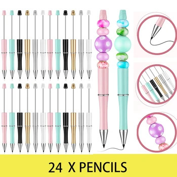 24Pcs חרוז Inkless עיפרון אינסוף עיפרון לשימוש חוזר נצח עיפרון עט Beadable עיפרון ללא חידוד לבית הספר הביתה.
