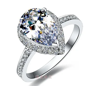 2Ct ברור האגס לחתוך יהלום נשים טבעת אירוסין העולם חם איכותי מוצק לבן 18K טבעת זהב.