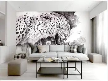 3d ציורי קיר טפט מותאם אישית ציור שחור לבן סקיצה נמר חיה עיצוב הבית תמונות טפט לקירות בגלילים