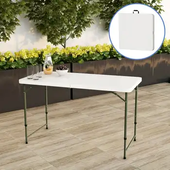 4-רגל מתכווננת שולחן מתקפל עם 2 גובה הגדרות, לבן האולטרה טיולים טיפוס פיקניק שולחנות מתקפלים