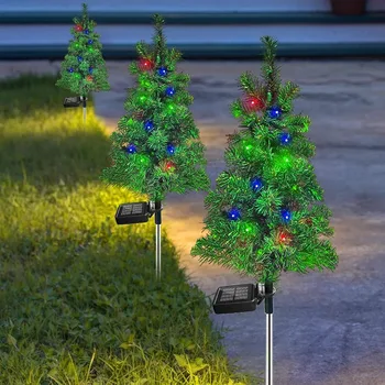 4Pcs בחוץ השמש עץ חג המולד יתד אורות גן עמיד למים קישוטים למסיבת חג המולד מסלול דשא החצר החצר החצר מנורות