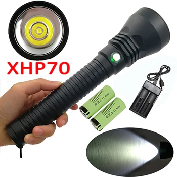5000LM אור לבן XHP70 LED פנס צלילה עמיד למים מתחת למים לצלול מנורה לפיד +2x 26650 סוללה+ מטען