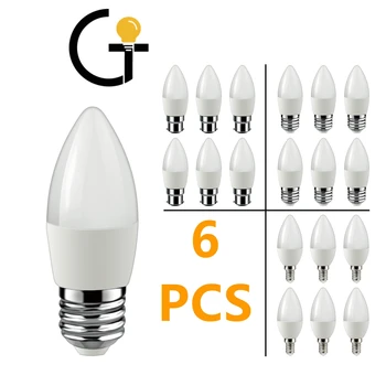 6Pcs נורת Led מנורות נר דקות E14 E27 B22 3W 5W 6W 7W 3000k 4000k 6000k AC220v-240v Led Bulb לקישוט הבית מנורה.