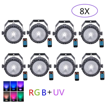 8pcs/lot LED COB שלב אור דיסקו DJ מיני LED RGB +UV קלח נקוב האור שלט רחוק אלחוטי לשטוף קיר אפקט תאורת במה