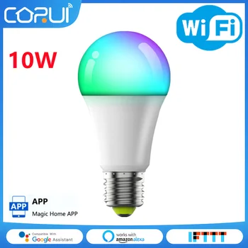 CoRui E27 WiFi חכם הנורה Bluetooth שלט רחוק 10wRGB צבעוני Dimmable הנורה שעון עצר קסם הביתה Pro אלקסה הבית של Google אליס