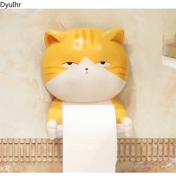 DyuIhr אישיות יצירתית טואלט תיבת קריקטורה חמודה חתלתול הקיר לא מחורר קופסת הטישיו אביזרי אמבטיה