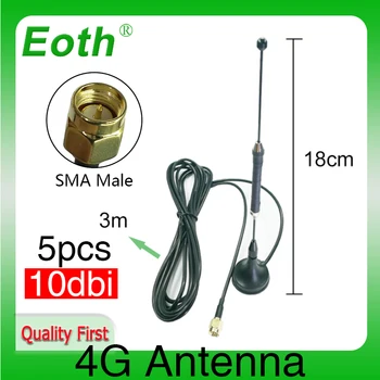 Eoth 5pcs 4G LTE אנטנה של 10dbi SMA זכר מחבר אווירי 698-960/1700-2700Mhz הרבה מגנטי בסיס ברור 3M פראייר אנטנה