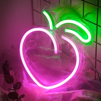 Ineonlife LED שלט ניאון אפרסק עיצוב פירות, תאורה USB מתג מופעל על ילדים בחדר חנות מסעדה קיר בעיצוב מתנת יום הולדת.