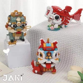 JAKI סינית עתיקה החיה סדרת אבני הבניין Kylin לעורר אריה דג הזהב יצירתי לבנים צעצועים חינוכיים עבור ילדים בגילאי 3+