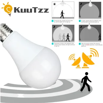KuuTzz LED חיישן תנועת PIR E27 LED מכ 
