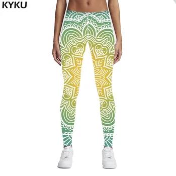 KYKU מותג 2017 חדש אופנה נשים Legins מנדלה אורות הדפסת 3D סקסי צועד גבוהה המותניים אישה חותלות ירוק כושר המכנסיים