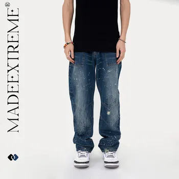 MADEEXTREME Y2K סטריט ג 'ינס ללבוש וינטג לשטוף באגי ג' ינס גברים בגדי ג ' ינס מטען במצוקה מכנסי גברים
