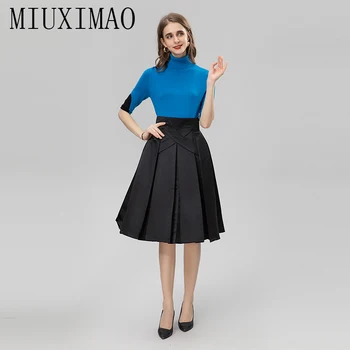 MIUXIMAO 2022 באיכות גבוהה אביב/קיץ אלגנטי להגדיר שרוול קצר צווארון מוצק חולצה +חצאית אופנה שתי חתיכה להגדיר נשים Vestide