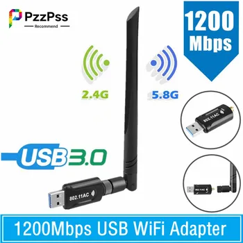 PzzPss 1200Mbps אלחוטי USB 3.0 WiFi מתאם מקלט 5G Dual Band & 2.4 G 5dBi אנטנה WI-FI מפתח USB מתאם עבור Windows PC Mac