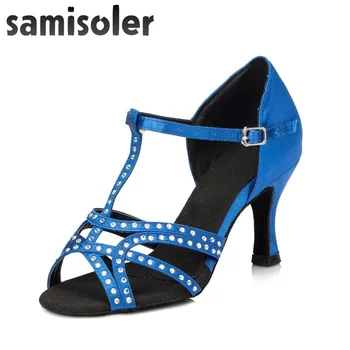Samisoler ביול/B/שחור חדש בד Collocation ברק סרטים סלוניים האופנה ריינסטון ריקוד נשים הלטינית תחרות נעליים